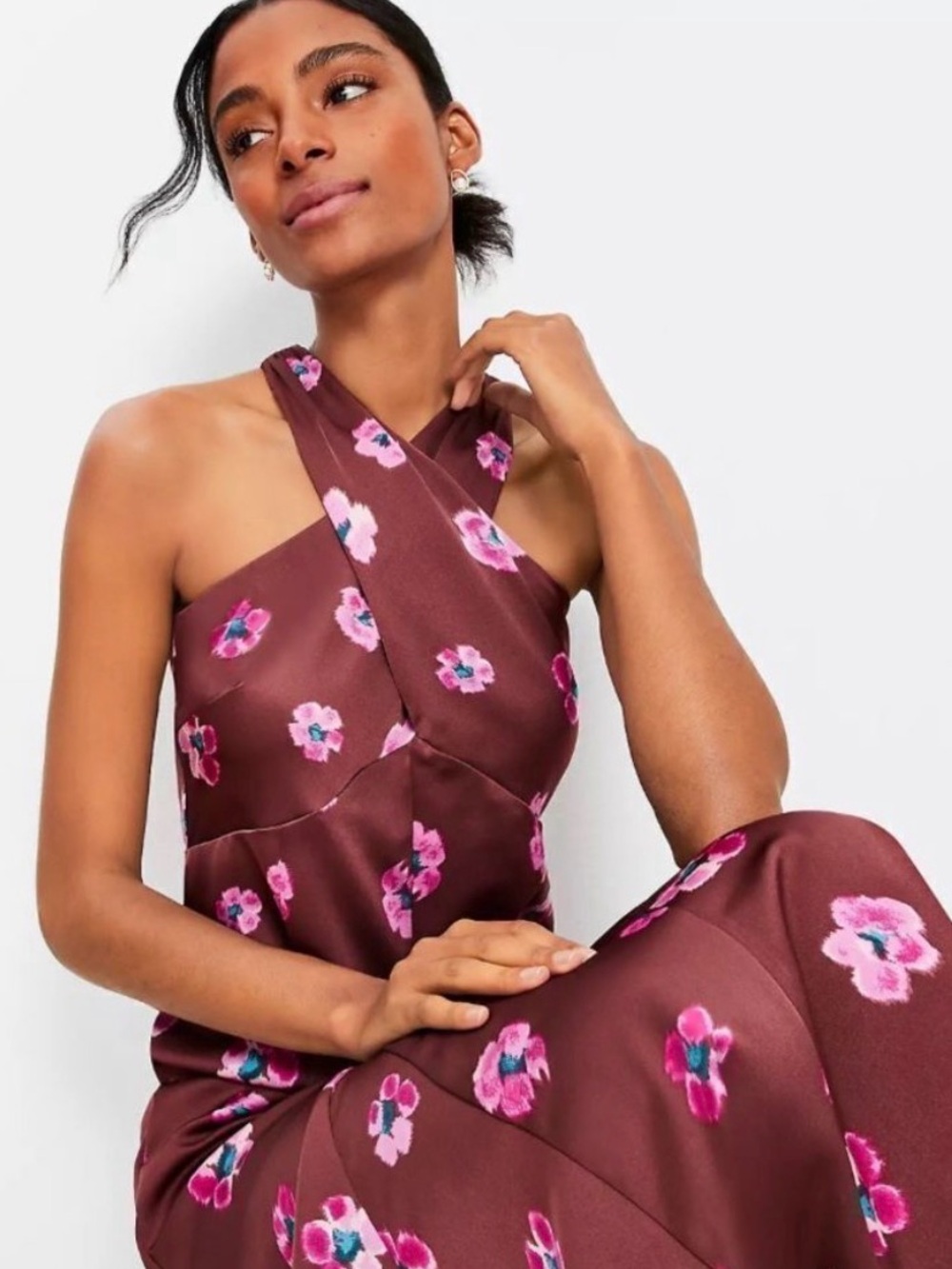 LOFT Ikat Satin High Neck Dress - Picture 3 of 3